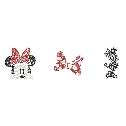 Graphic pattern of the three Minnie Mouse diamond painting stickers highlighting the dot placement.
