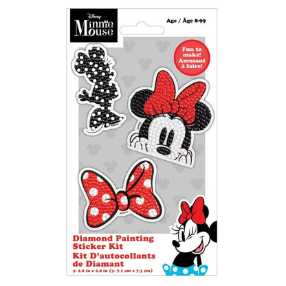 Front retail packaging for the DIAMOND DOTZ Disney Minnie Icons 3-piece diamond painting sticker kit.
