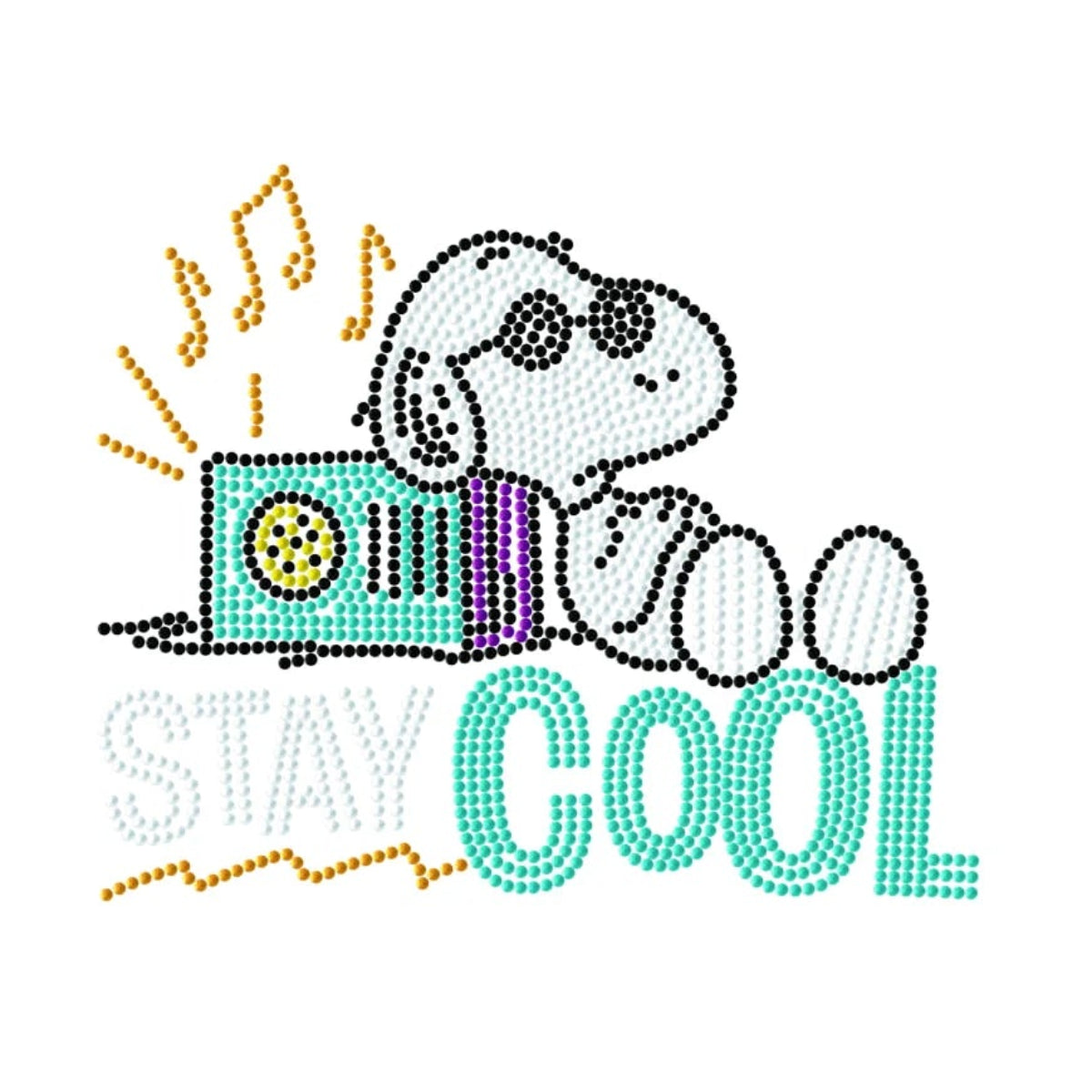 Graphic pattern of the Snoopy "Stay Cool" diamond painting design on a white background.