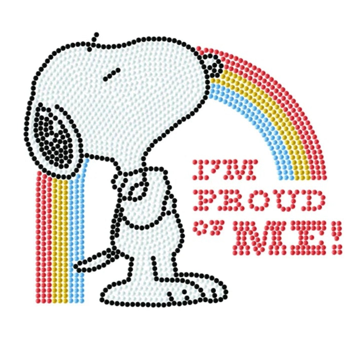 Graphic pattern of the Snoopy "I'm Proud of Me!" diamond painting design on a white background.