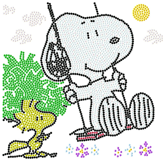 Graphic pattern of the Snoopy on the swing diamond painting design highlighting the color layout and gem placement.