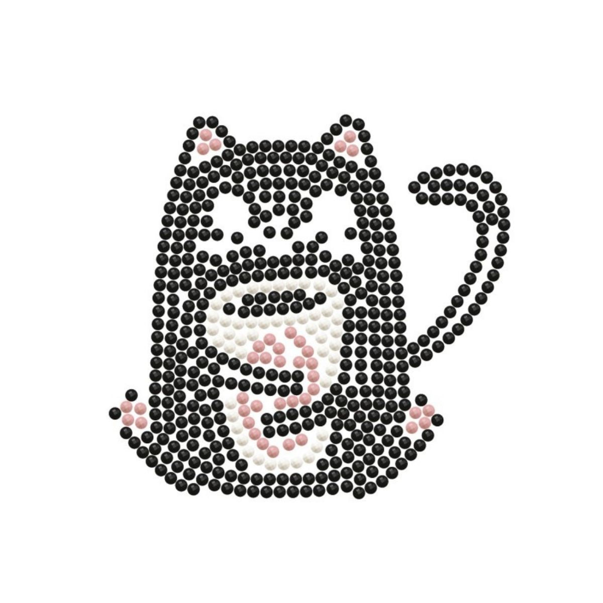 Graphic pattern of the black cat and coffee cup diamond painting design highlighting the dot placement.