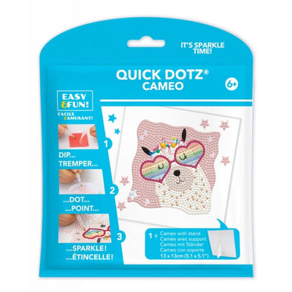 Front retail packaging for the DIAMOND DOTZ Quick DOTZ Cameo Rainbow Llama 5.1 by 5.1 inch diamond art kit.