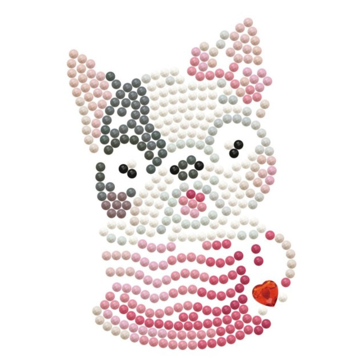 Graphic pattern of the Lovely Frenchie diamond painting design highlighting the dot placement for the puppy and teacup.