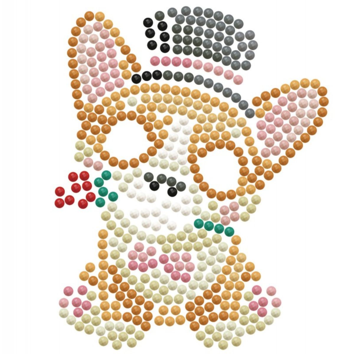 Graphic pattern of the Corgi Top Hat diamond painting design highlighting the dot placement for the dog, hat, and rose.