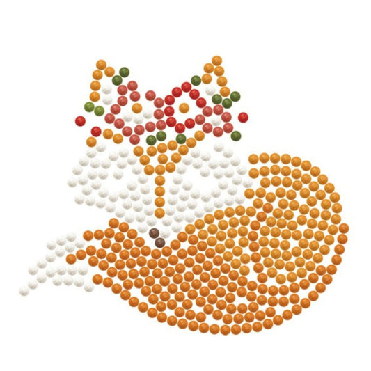 Graphic pattern of the Forest Fox diamond painting design highlighting the dot placement for the curled-up fox and floral crown.