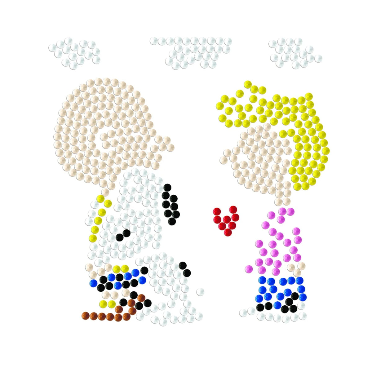 Graphic pattern of the Snoopy and Charlie Brown Big Hug diamond painting design on a white background.