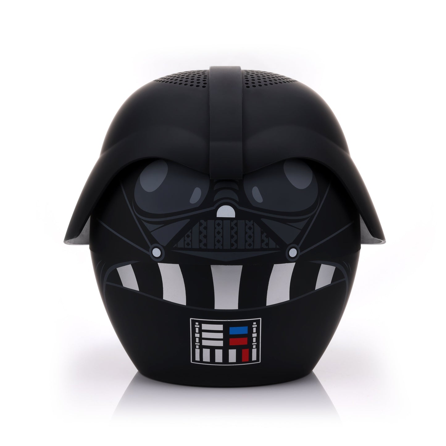 Front view of the Bitty Boomers Star Wars Darth Vader 8-inch Bluetooth speaker featuring his menacing black helmet and chest control panel details.