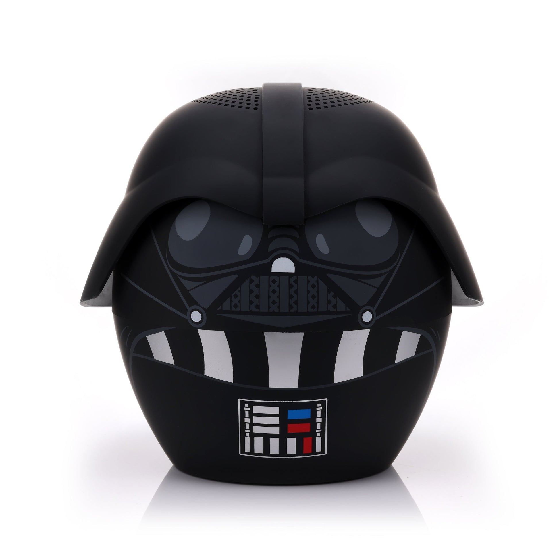 Front view of the Bitty Boomers Star Wars Darth Vader 8-inch Bluetooth speaker featuring his menacing black helmet and chest control panel details.