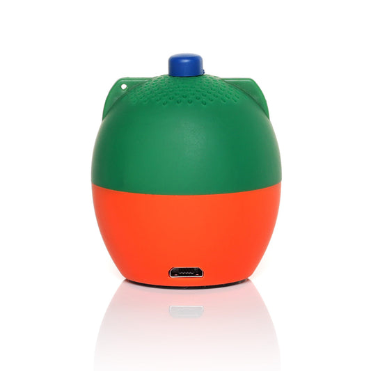 Back view of the Bitty Boomers Florida Gators mini speaker showing the smooth green and orange design and lower charging port.