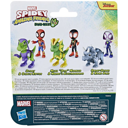 Back view of the Dino-Webs packaging showing the action features and other collectible characters in the toy line.