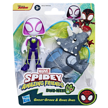 Front view of the Spidey and His Amazing Friends Dino-Webs action figure set in its original branded blister pack packaging.