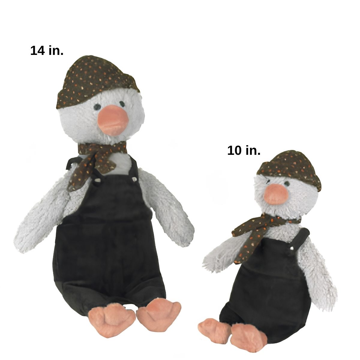 Happy Horse Penguin Polar plush toys showing the smaller size 1 10-inch model standing next to the larger size 2 model.
