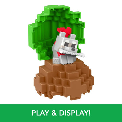 Graphic showcasing a mini grey wolf figure sitting inside the open bottom half of the pixelated spawn egg container acting as a display stand.