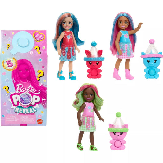 Barbie Pop Reveal toy set with dolls and packaging on a white background