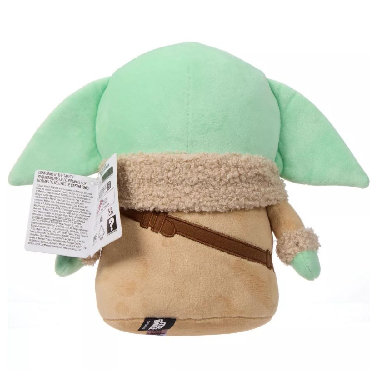 Back view of the Grogu soft doll showing the plush texture and the continuation of the tan robe and collar.