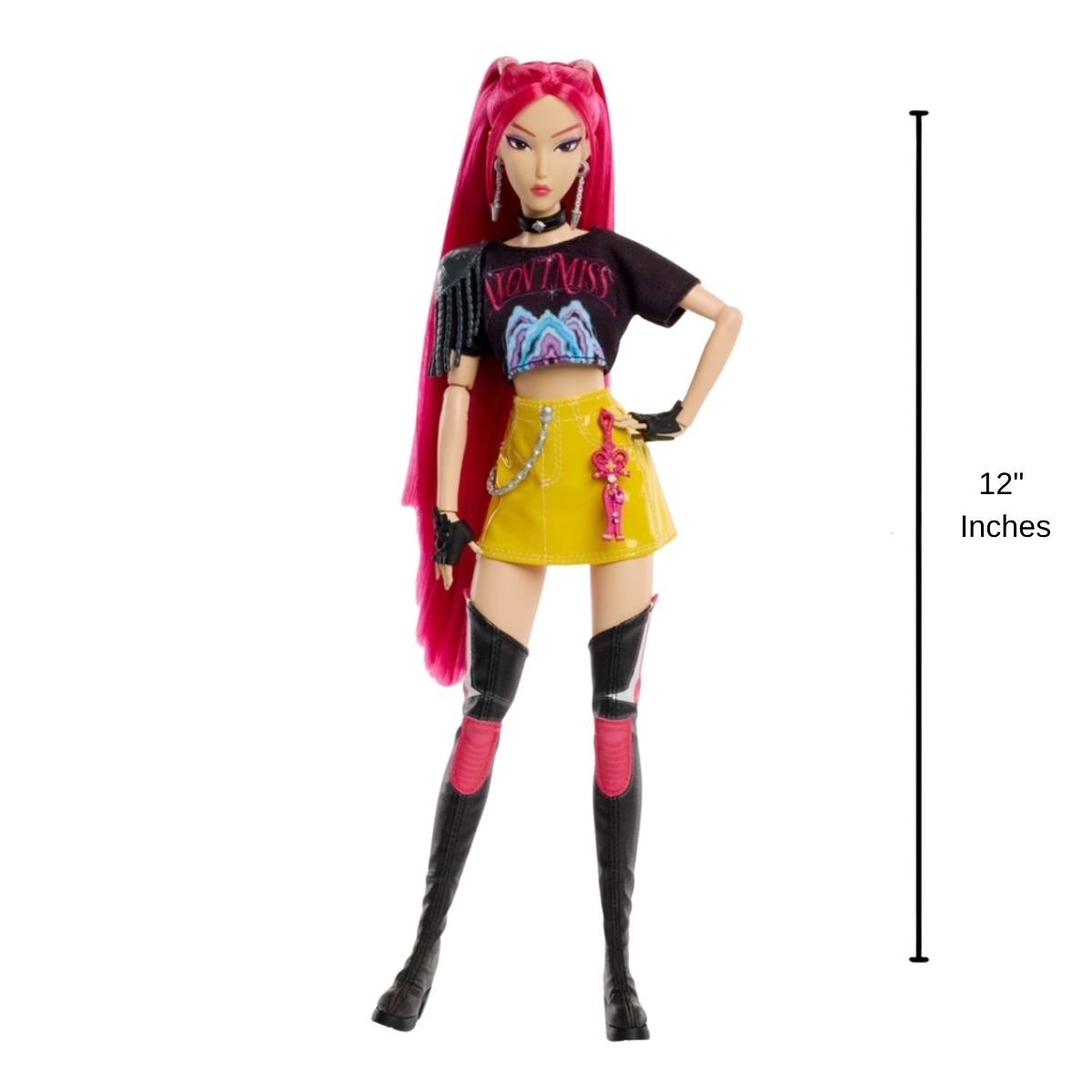 Full body front view thumbnail of the 12-inch Mira action figure standing next to a height measurement graphic indicator.