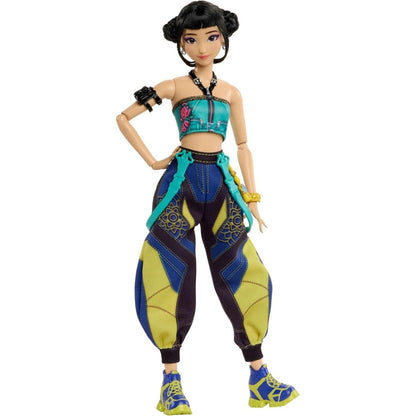K-Pop Demon Hunter Core Zoey 12-inch fashion doll dressed in a teal crop top and neon green baggy pants against a white background.