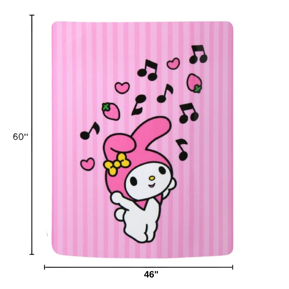 Dimension graphic showing the My Melody Silk Touch throw blanket measuring 46 inches wide by 60 inches tall.