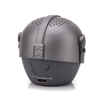 Back view of the Mandalorian Bluetooth speaker highlighting the helmet ridge detail and lower charging port.
