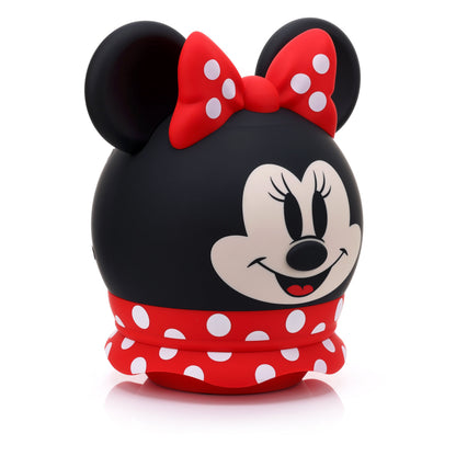 Angled left view of the Minnie Mouse 8-inch speaker highlighting her iconic ears and polka dot bow.