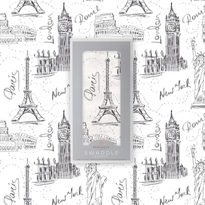 Newcastle Classics London, Paris, New York 100% Natural Cotton Muslin Swaddle Blanket