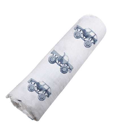 Newcastle Classics Indigo Monster Trucks 100% Natural Cotton Muslin Swaddle Blanket