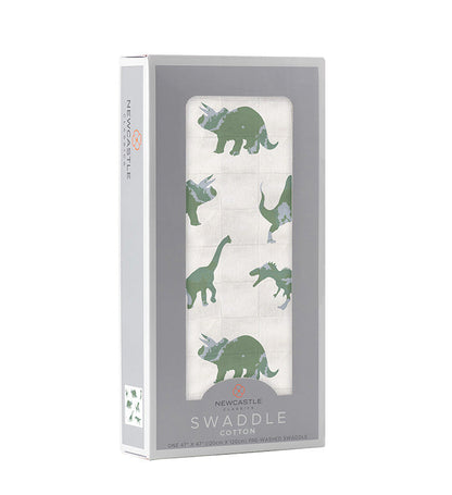 Newcastle Classics Granite Green Dinosaurs 100% Natural Cotton Muslin Swaddle Blanket