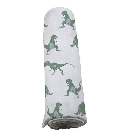 Newcastle Classics Granite Green Dinosaurs 100% Natural Cotton Muslin Swaddle Blanket
