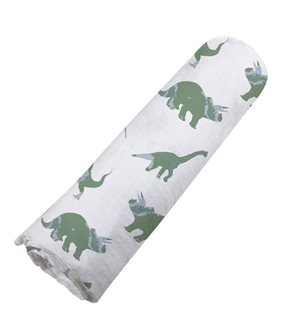 Newcastle Classics Granite Green Dinosaurs 100% Natural Cotton Muslin Swaddle Blanket