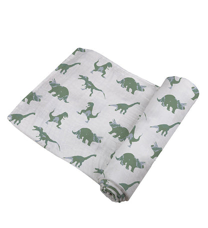 Newcastle Classics Granite Green Dinosaurs 100% Natural Cotton Muslin Swaddle Blanket