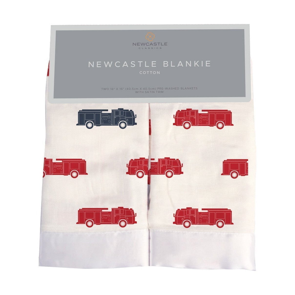 Blue and Red Fire Trucks 100% Natural Cotton Newcastle Security Blankie