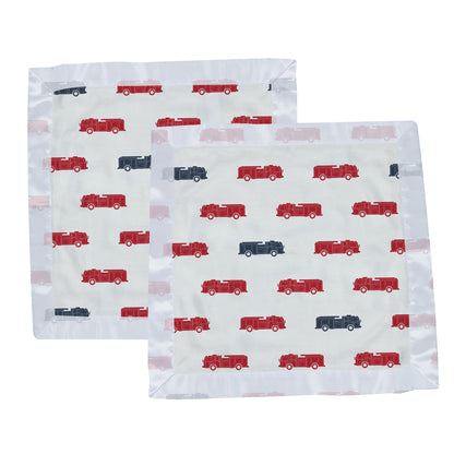 Blue and Red Fire Trucks 100% Natural Cotton Newcastle Security Blankie