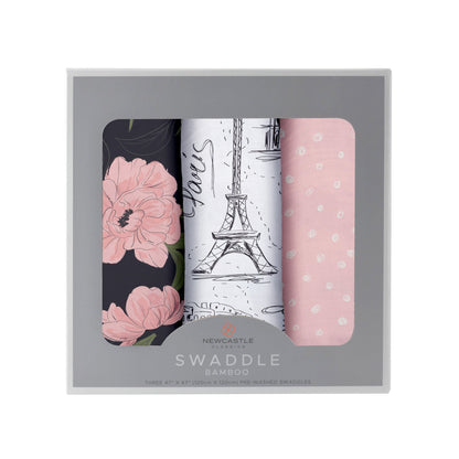 Newcastle Classics London, Paris, New York 100% Natural Cotton Muslin Swaddle Blankets, 3 Pack