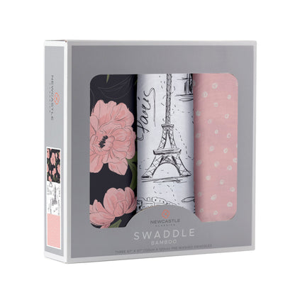 Newcastle Classics London, Paris, New York 100% Natural Cotton Muslin Swaddle Blankets, 3 Pack