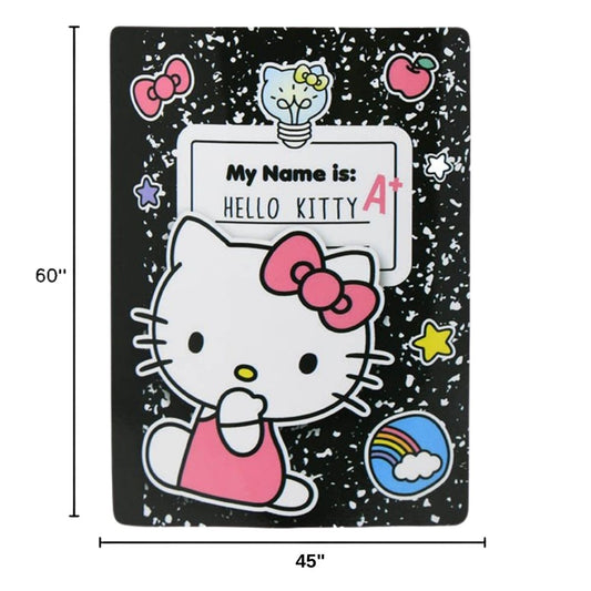 Dimension graphic showing the Hello Kitty notebook throw blanket measuring 46 inches wide by 60 inches tall.