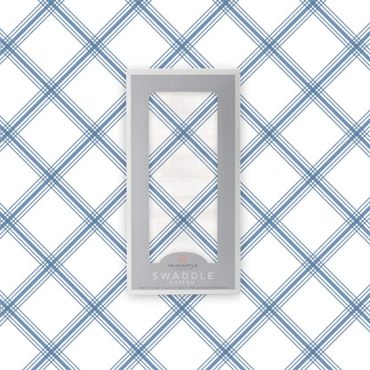 Newcastle Classic Blue Buffalo Check Plaid 100% Natural Cotton Muslin Swaddle