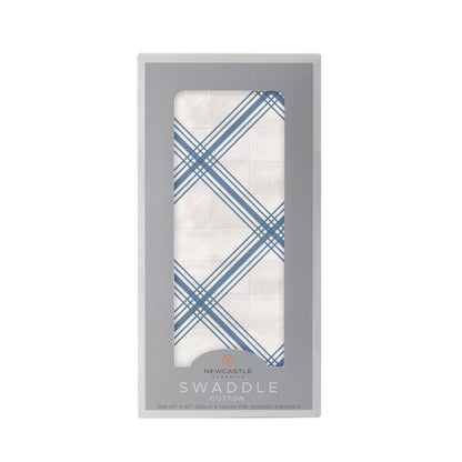 Newcastle Classic Blue Buffalo Check Plaid 100% Natural Cotton Muslin Swaddle