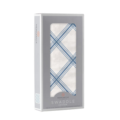Newcastle Classic Blue Buffalo Check Plaid 100% Natural Cotton Muslin Swaddle