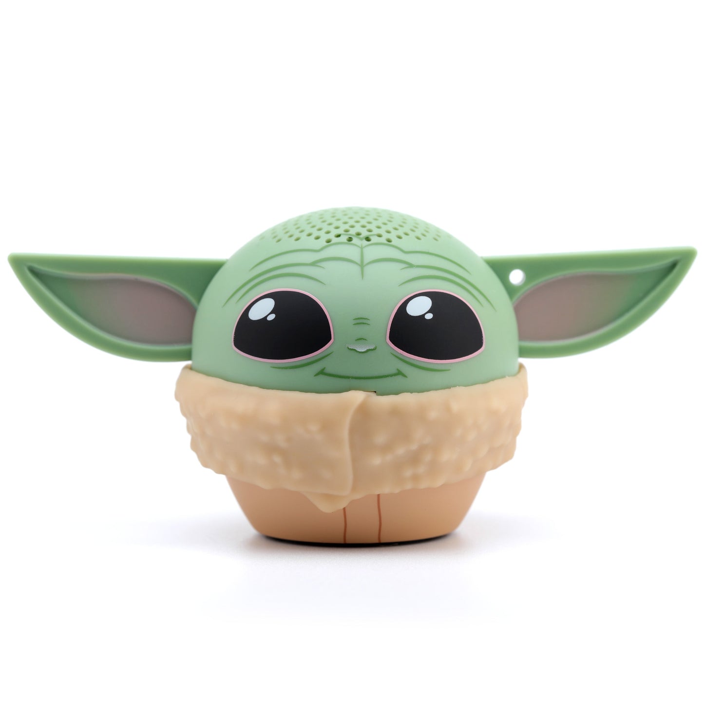 Front view of the Bitty Boomers Star Wars mini Bluetooth speaker featuring Grogu with large expressive eyes, big green ears, and a textured tan robe.