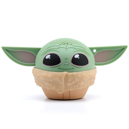 Front view of the Bitty Boomers Star Wars mini Bluetooth speaker featuring Grogu with large expressive eyes, big green ears, and a textured tan robe.