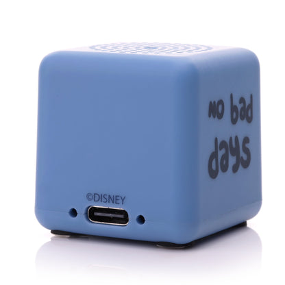 Back view of the Stitch Bitty Box speaker showing the smooth blue surface and lower charging port.
