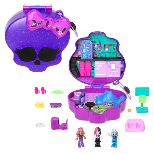 Polly Pocket Monster High, High School Playset with 3 Micro Dolls & Accessories