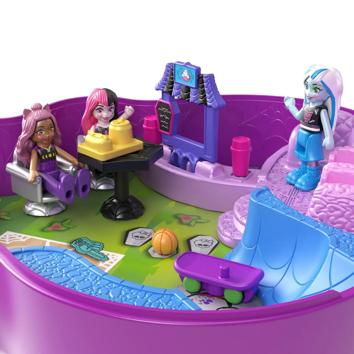 Polly Pocket Monster High, High School Playset with 3 Micro Dolls & Accessories