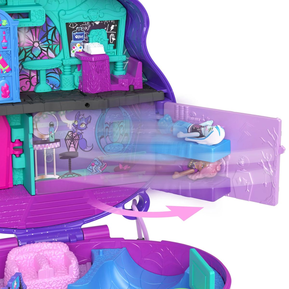 Polly Pocket Monster High, High School Playset with 3 Micro Dolls & Accessories