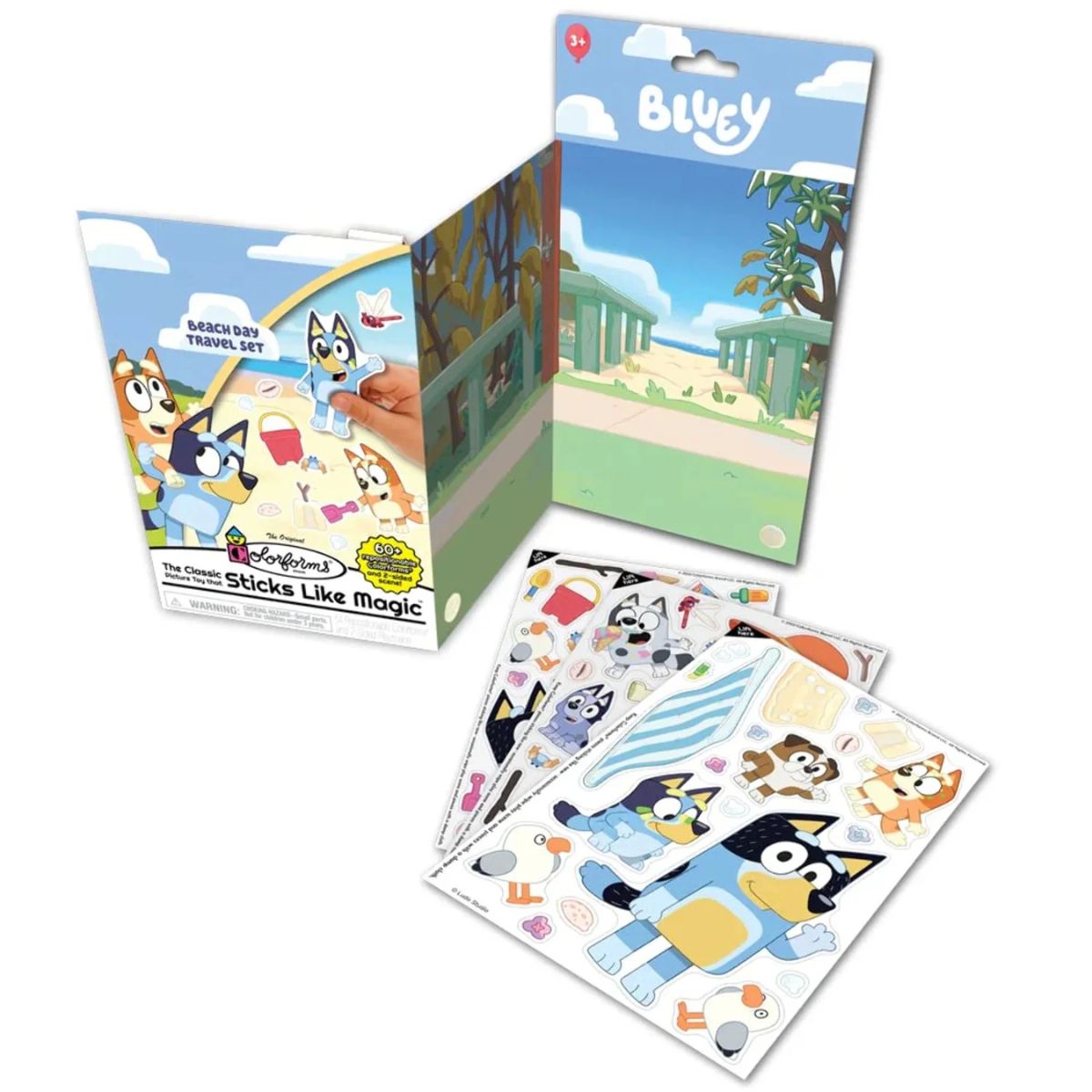 Bluey sticker book with stickers and packaging on a white background