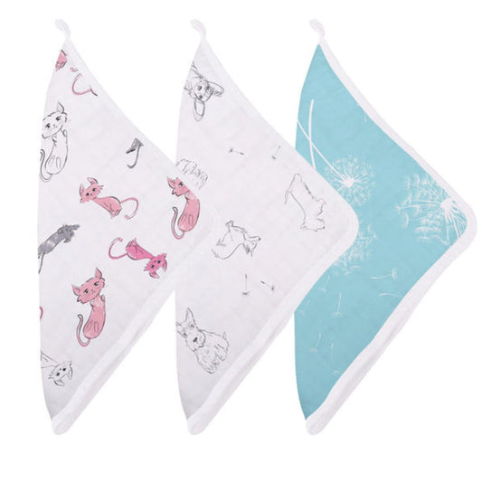 Dandelions 100% Natural Bamboo Muslin Cotton Washcloth, 3 Pack