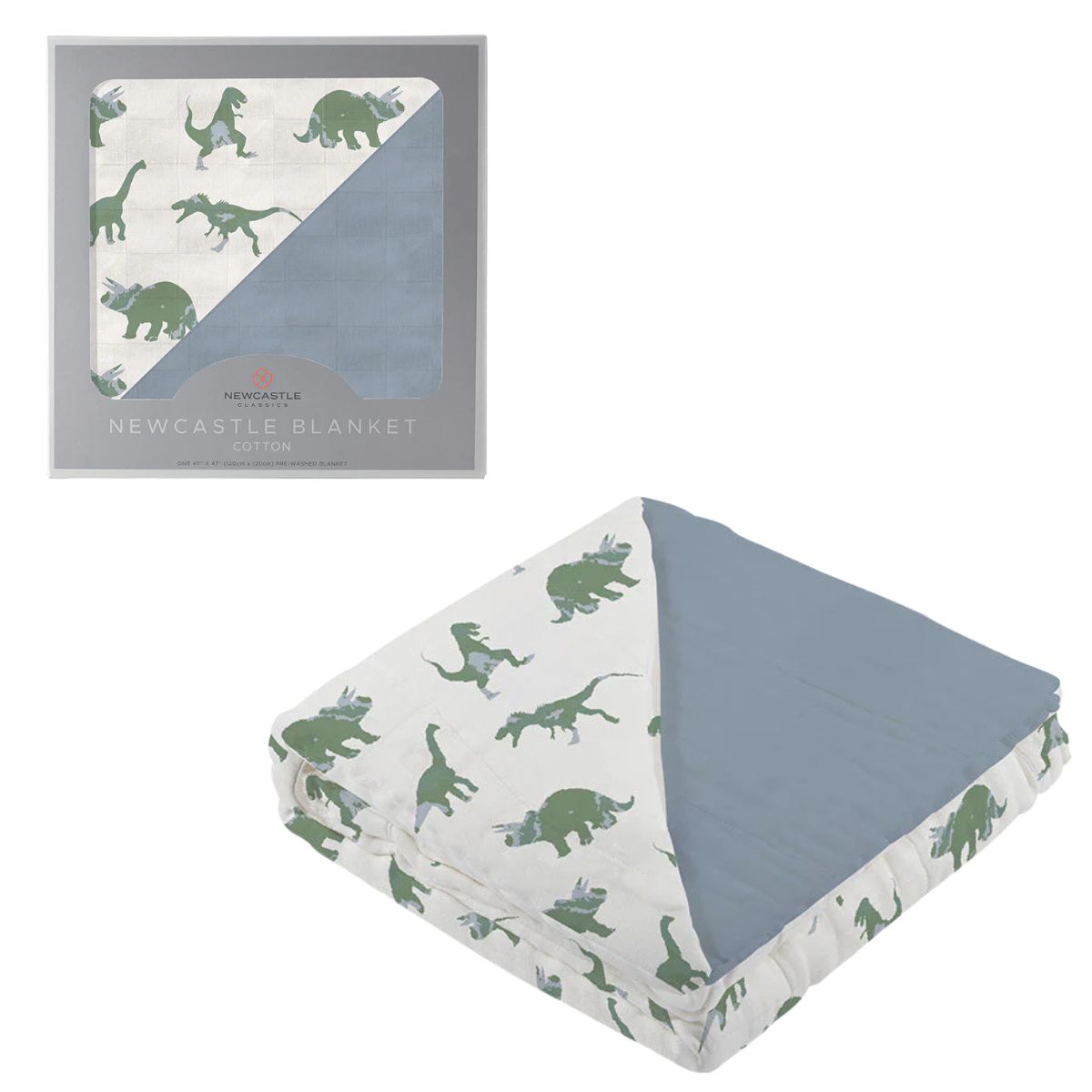 Granite Green Dinosaurs and Blue Fog 100% Natural Bamboo Muslin Cotton Blanket 47" x 47"