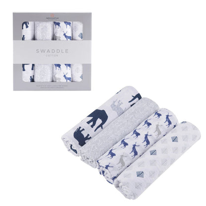 Newcastle Classics In the Wild 100% Natural Cotton Muslin Swaddle Blankets, 4 Pack