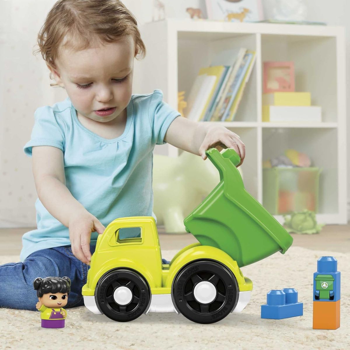 Mega Bloks Little Builders 6 Piece Building Set, Raphy Recycling Truck with Figure